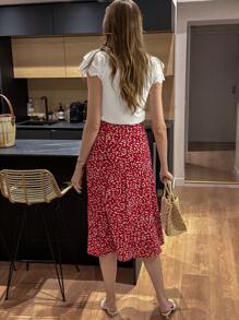 Chiquease Falda de mujer con botones frontales estilo Ins - Burdeos - Ver 2