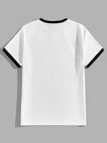 SpongeBob SquarePants | SHEIN Manfinity Joysei 男士撞色拼接卡通印花T恤 - 黑與白 - 查看 4