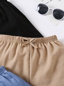 3pcs Tween Girl Casual Loose Textured Bubble Fabric Arc Hem Multi-Color Shorts