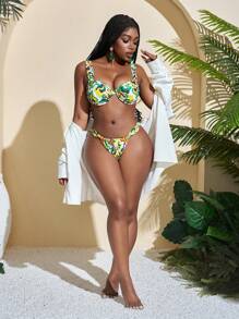 Slaydiva Set di bikini sexy stampato per donna, adatto per vacanze estive in spiaggia - Multicolore - Visualizzare 3