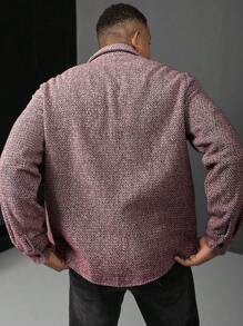 Manfinity Homme Plus Size Men's Front Button Long Sleeve Pocket Casual Shacket - Multicolor - View 2