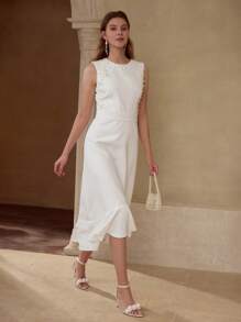 MOTF PREMIUM FAUX PEARL RUFFLE HEM DRESS - White - View 6