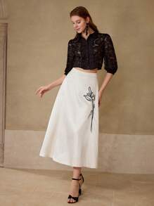 MOTF PREMIUM LACE BUTTON UP TOP - Black - View 5