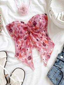 Soleia Top sin tirantes cómodo para vacaciones, con tela texturizada y estampado, adecuado para vacaciones, citas, tardes del Día de San Valentín - Multicolor - Ver 1