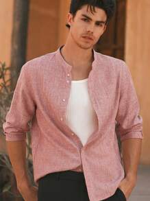 Manfinity VCAY Camisa casual de cuello redondo y mangas raglán tejida para hombre, apropiada para el verano - Rosa - Ver 1