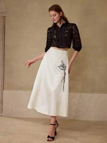 MOTF PREMIUM FLOWER EMBROIDERY ZIPPER SKIRT - Apricot - View 1