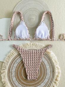 SHEIN Swim 女士常规可爱时尚比基尼套装，适合夏季海滩度假 - 彩色 - 查看 5