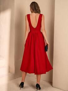 EURMUSE Petite Elegantes langes Ballonkleid für Petite Größen Frauen - Rot - Übersicht 2