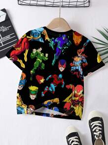 SHEIN Baby Boy Casual Minimalist Cartoon Print Round Neck Short Sleeve Loose T-Shirt, Suitable For Summer - Multicolor - View 3