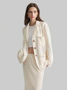 Ontre Women's Apricot Bohemian Front Button Pocket Casual Blazer Jacket - Khaki - View 7