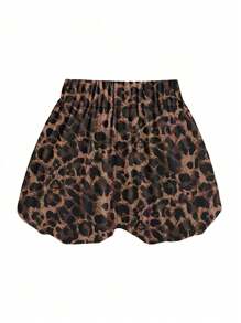 INAWLY Plus Size Fashionable Leopard Print Ruffle Hem Shorts - Brown - View 5