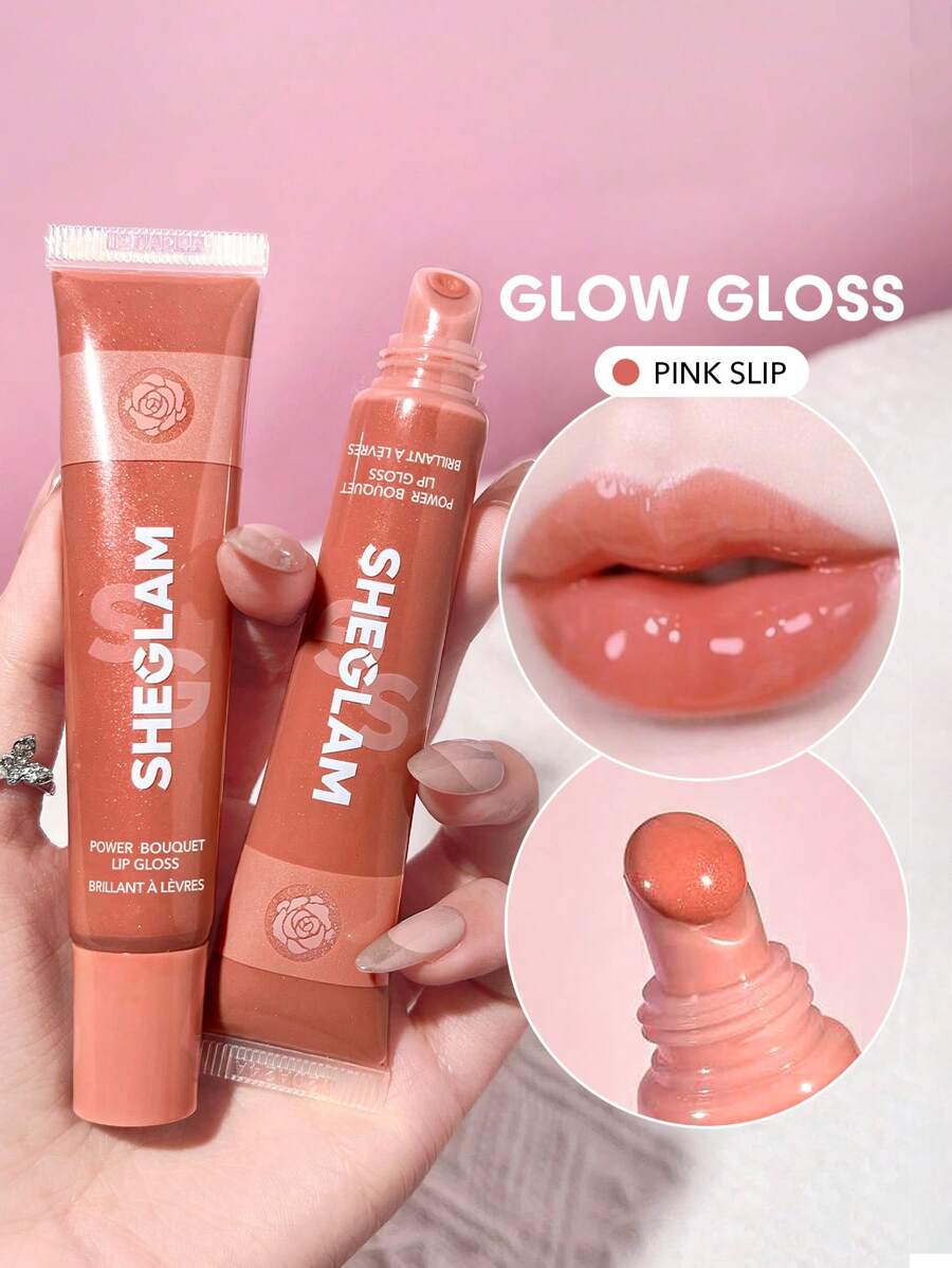 SHEGLAM Power Bouquet 唇彩-粉紅色 Slip 閃亮有色保濕唇彩豐唇不粘唇油修復山茶花萃取唇部護理棕色唇彩 品牌 美容 化妝 化妝品 適合女性與女孩 完美搭配夏季春季 Y2K 時尚 流行 生日 母親節禮物 假期 派對準備就緒 最佳顏色