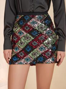 CLARA VERO Glam Mosaic Sequin Mini Skirt – Bold & Shimmering Party Essential - Multicolor - View 3