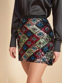 CLARA VERO Glam Mosaic Sequin Mini Skirt – Bold & Shimmering Party Essential - Multicolor - View 4