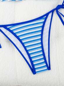 Swim Mod Bikini de ropa de baño con bordado floral y rayas para mujer, perfecto para vacaciones de verano en la playa - Multicolor - Ver 5