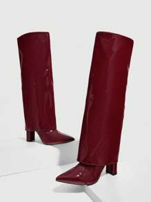 CUCCOO SZL Giày bốt nữ mũi nhọn gót vuông bằng da PU màu đen bóng, thiết kế tối giản thời trang cho cả đi chơi và dự tiệc, khóa kéo bên hông tạo điểm nhấn và là lựa chọn hoàn hảo cho kỳ nghỉ xuân, lễ Phục sinh, Giáng sinh và Ngày Valentine. - Đỏ - Xem 6