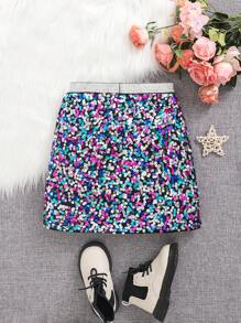 SHEIN Essnce Plus Size Women Solid Color Patchwork Minimalist Fitted A-Line Skirt, Casual Vacation