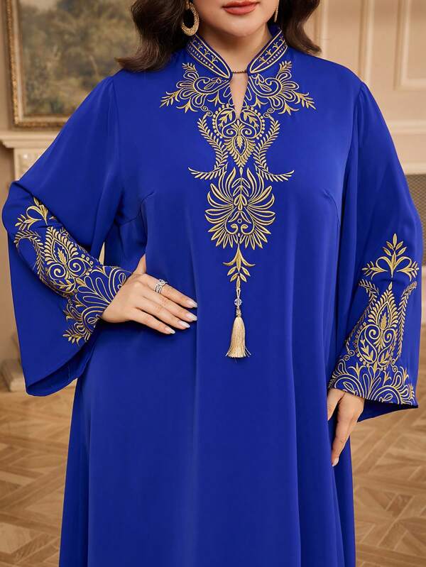 Al Najma Rochie elegantă în stil arab, cu mâneci evazate, stil retro, pentru femei, mărime plus, modestă