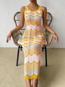 Breezaya Váy đan hở lưng sọc khối màu đơn giản ngày lễ - Nhiều màu - Xem 4