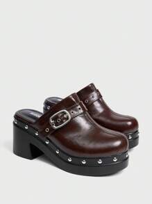 Sugerpunk Women's Fashion Black Backstrap Wooden Clog Platform Slip-On Shoes