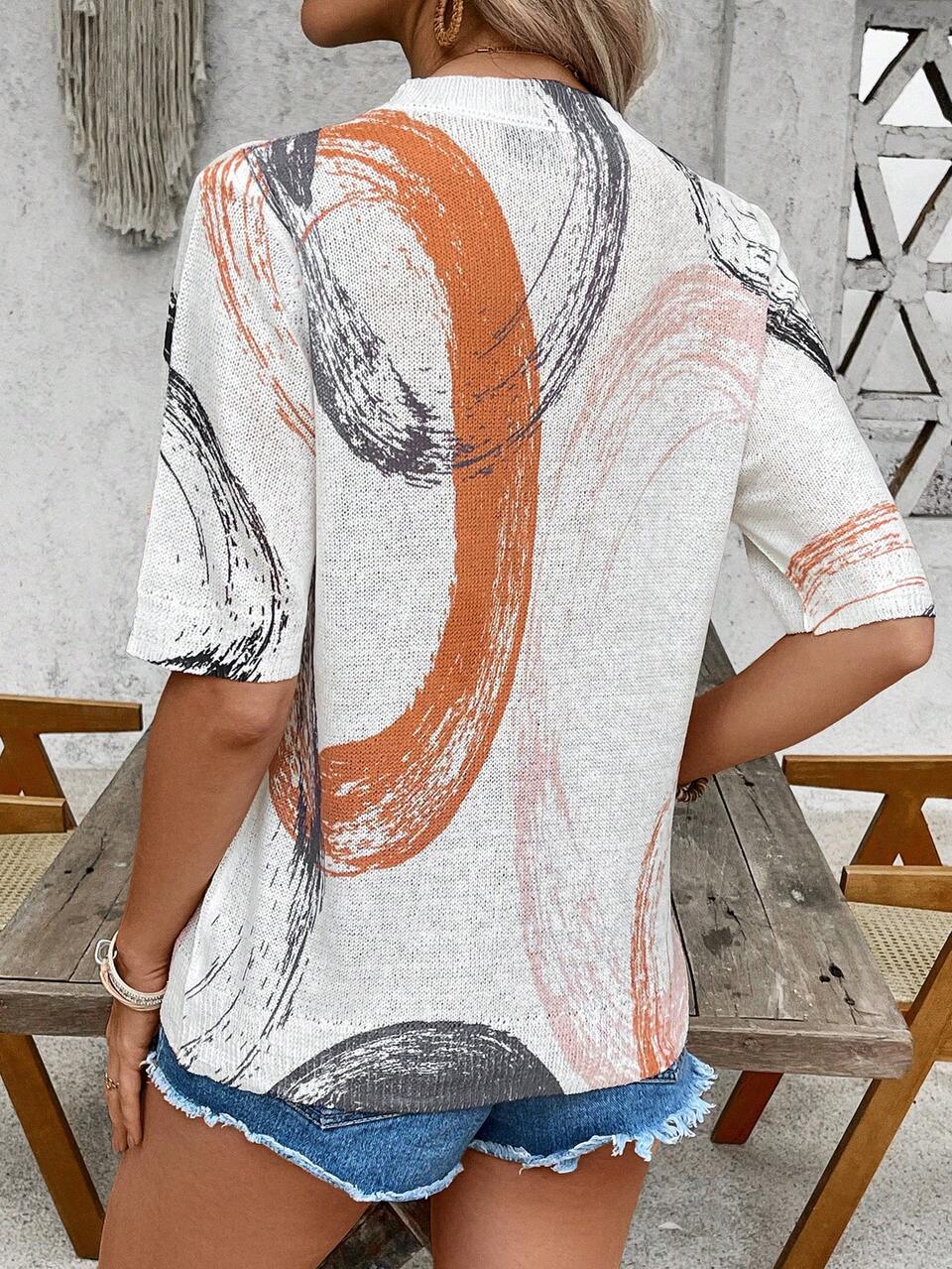 Retro Artsy Watercolor Print Pullover Sweater For Women, New Design For Spring & Autumn
