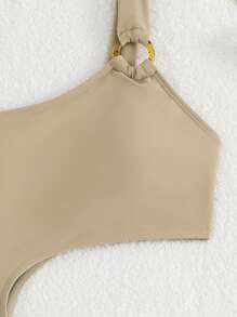 SHEIN Teen Girl Hollow-Out One-Piece Swimsuit (With Beach Skirt) - Apricot - View 5