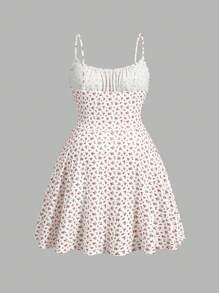 SHEIN EZwear Váy len không tay họa tiết hoa cỡ lớn cho nữ, mùa hè - Đỏ và trắng - Xem 2