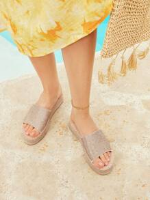 Styleloop 白色珍珠装饰复古休闲度假拖鞋 - 金色 - 查看 6