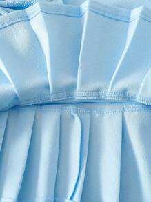 Gentle Sweet Summer New Style Fashion Elegant Girls Round Neck Puff Sleeve Splice Pleated Hem Bow Decor Princess Dress