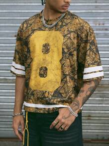 Manfinity VCAY Men's Digital Print Loose Knit Short Sleeve Crew Neck T-Shirt - Multicolor - View 4