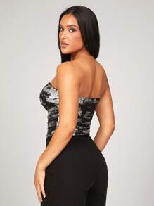 Silquee Women's Women's Elegant And Gorgeous Autumn And Winter Party Suitable For Slim Halloween Black Bottom Gold Print Sexy Pleated Tube Top