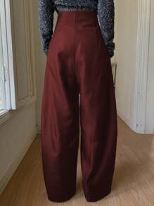 DAZY Uniqlo Red High-Waisted Design Zipper Closure Casual Pants For Women,Fall Clothes - Burgundy - View 3