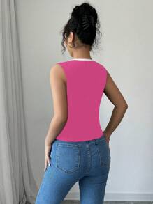 Elenzga Damski bezrękawnik z dzianiny z kokardą kontrastowy swobodny top z nadrukiem damskie koszulki topy