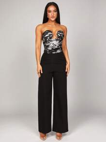 Silquee Women's Women's Elegant And Gorgeous Autumn And Winter Party Suitable For Slim Halloween Black Bottom Gold Print Sexy Pleated Tube Top