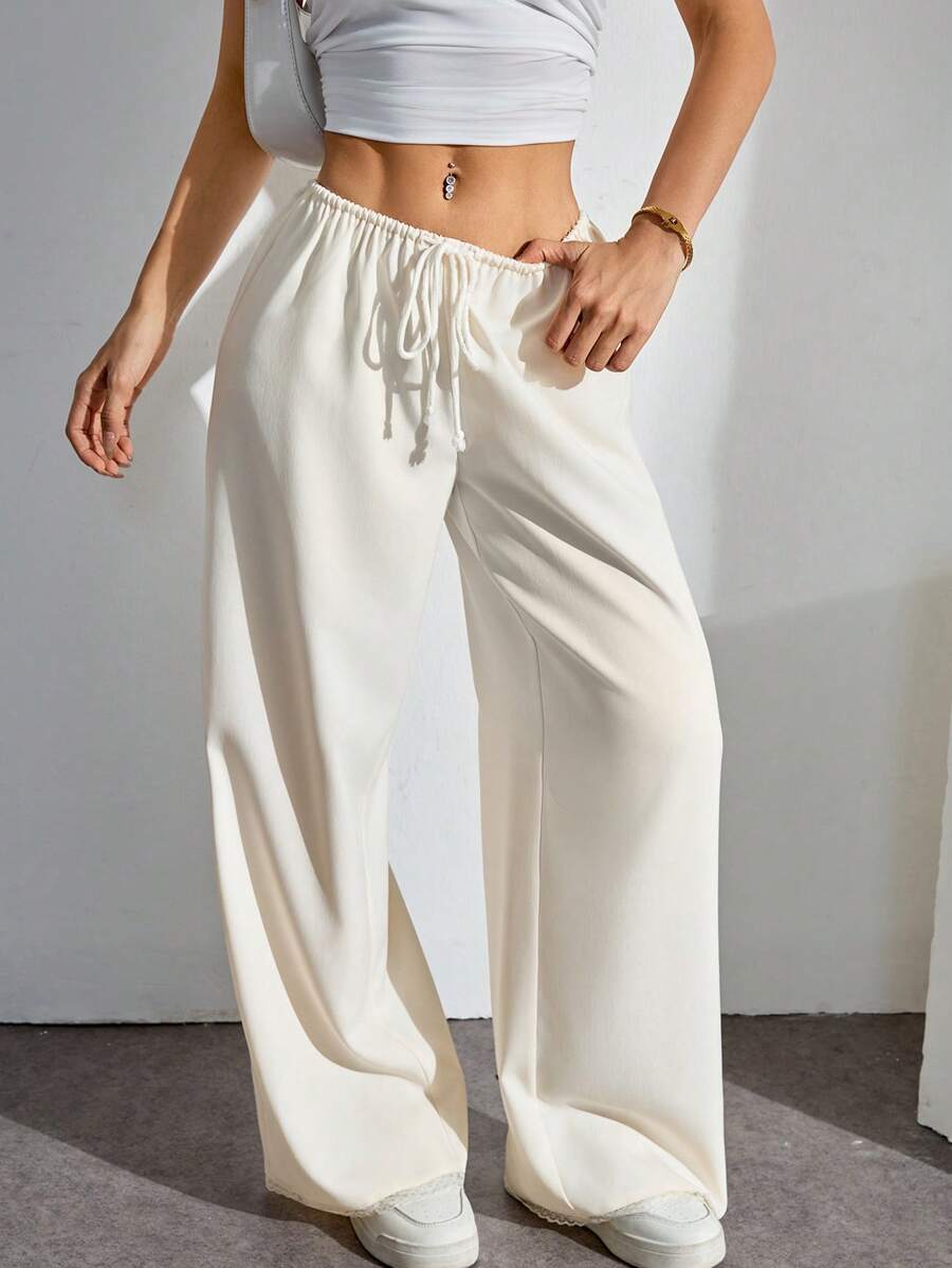 SHEIN PETITE Women's Ultra Low Rise Tie Front Pants