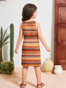 SHEIN 年轻女孩几何条纹方领紧身吊带裙