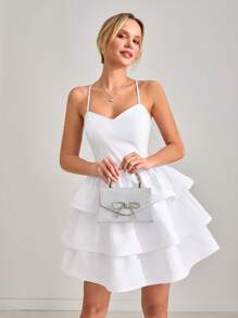 CLARA VERO 优雅风格，公主线，交叉带细节勃艮第礼服 - 酒紅色 - 查看 3