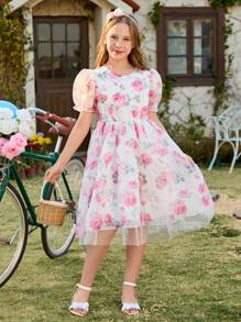 SHEIN Vestido de estilo dulce y estampado de moda para niñas - Multicolor - Ver 2