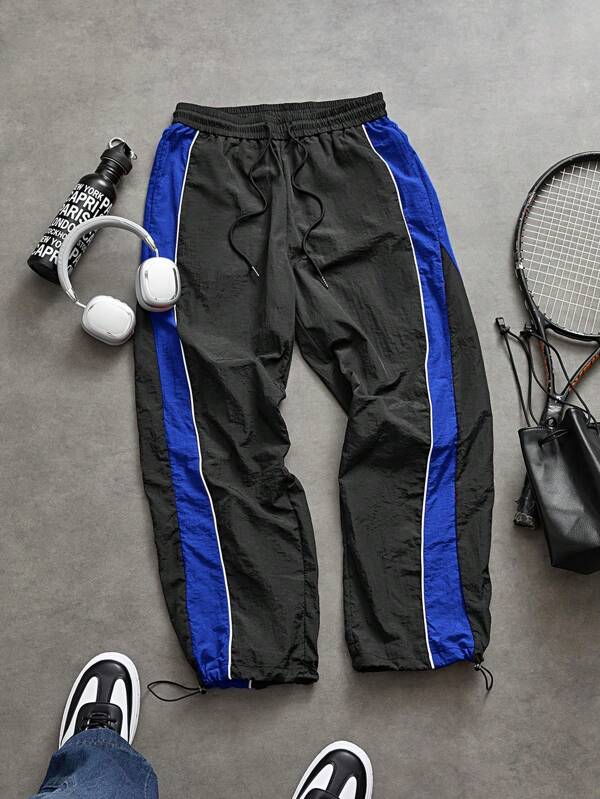 Sport MetroGents Pantaloni de sport pentru bărbați în culoare contrastantă, cu mochiuri, cu șnur