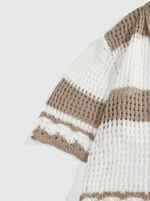 ROMWE MEN Men's Front Button Short Sleeve Simple Lapel Casual Vacation Cardigan - Khaki - View 4