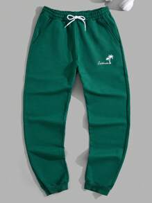 RueChic Men Cottonline Palm Tree Printed Regular Sweatpants - Army Green - View 2