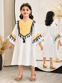 SHEIN Young Girl Solid Color Ruffle Hem Loose Casual Dress - White - View 6