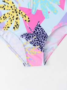 SHEIN Young Girl 2025 New One Piece Printed Swimsuit, Zipper Long Sleeve Beachwear, Vacation Swimwear Summer Holiday - Hot Pink - View 4