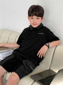 Dazy Kids 2 件套青少年男孩休闲简约短袖衬衫和短裤套装，时尚日常穿着 - 灰色 - 查看 9