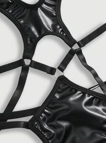 ROMWE Grunge Punk 暗黑朋克 PU 材质钢圈性感内衣套装