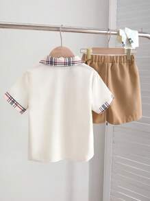 Set de 2 piezas de camisa de cuadros y shorts para niños pequeños, conjunto de estilo informal de caballero, a juego con papá, para primavera/verano (se venden 2 sets por separado) - Multicolor - Ver 2