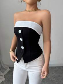 Chiquease Women's Outerwear Crop Top With 3D Floral Button Front Design, New Spring Collection - Black - View 6