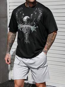 Manfinity LEGND Men's Letter & Eagle Print Round Neck Short Sleeve T-Shirt And Shorts Casual Outfit Set - Multicolor - View 5