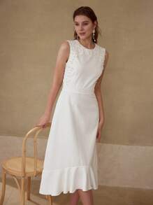 MOTF PREMIUM FAUX PEARL RUFFLE HEM DRESS - White - View 8