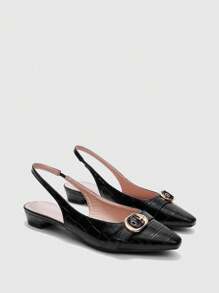 CUCCOO BIZCHIC 女士低跟露背系带鳄鱼纹凉鞋 - 黑色 - 查看 1